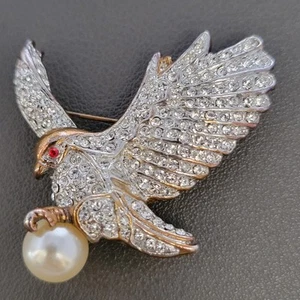 Broche prendedor vintage de perlas de imitación de águila voladora tono dorado AD2001 - Imagen 1 de 13