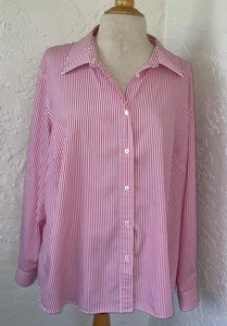 Foxcroft Shirt Womens 22W Pink Stripe Button Up Top Work Office Casual Preppy - Picture 1 of 7