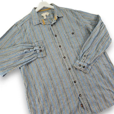 Рубашка мужская Territory Ahead XLT в полоску с длинным рукавом синяя желтовато-коричневая хлопок льняная смесь - Изображение 1 из 4