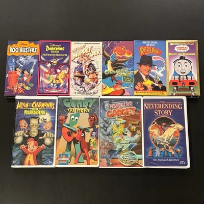 Kids Animated 10 VHS Lot Goof Troop Darkwing Duck Thomas & Friends Gumby Alvin - Image 1 of 4