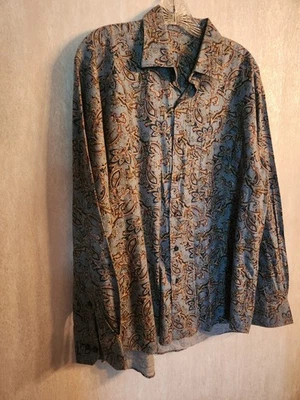Camisa Para Hombres Alan River Manga Larga Paisley Grande Azul Marrón Diseño Retro Foto 1 de 4