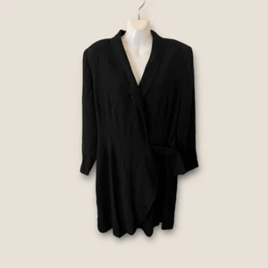 Vintage 80s Jacqueline Ferrar Coat Wrap Dress Black 14 - Picture 1 of 6