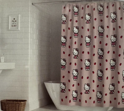 Cortina de ducha Sanrio Hello Kitty & Strawberry 100 % algodón 72" x 72" nueva en paquete Foto 1 de 4