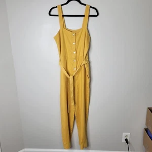 Sugar Candy Mountain M Orchid Jumpsuit Linen Mustard Button Front Straight Leg - Picture 1 of 7