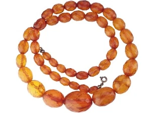 Art Deco Natur Bernstein SBM Facettierte Oliven Collier 65 cm Gewicht 49,1 gr - Picture 1 of 5