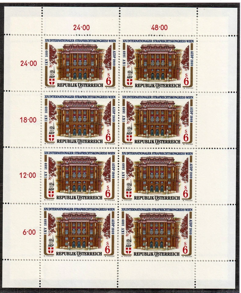 ÖSTERREICH 1989 AIDP MINIBOGEN 8 EXEMPLARE ** (494) OSTERREICH POSTFRISCH