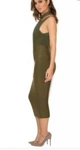 HOUSE OF CB Caruso Small Midi Bandage Dress Olive Green NWOT - Picture 1 of 9