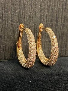 Pave 1.80 Cts Round Brilliant Inside-Out Diamonds Hoop Earrings In 750 18K Gold - Picture 1 of 12