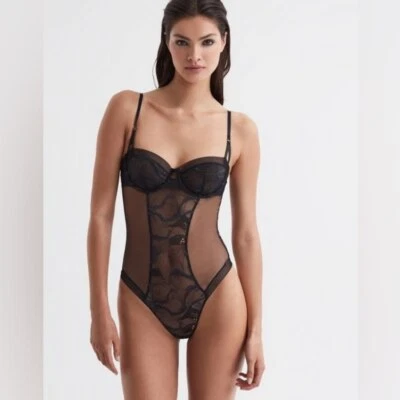 NWT Calvin Klein Lace Lingerie Teddy Unlined One Piece Bodysuit Black QF7152-001 - Image 1 of 4