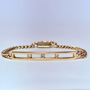 14K Yellow Gold 0.09ctw Channel-Set Diamond ID Style 6.25" Curb Bracelet 8.0g - Picture 1 of 9