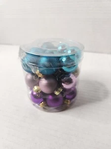 24 Mini Glass Ball Christmas Ornaments Purple Blue Lavender Matte Shiny Peacock  - Picture 1 of 5