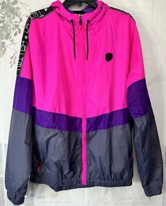 Twitch Retro Womens Windbreaker Pink Purple Zip Up LS Hooded Jacket Sz. X Large  - Picture 1 of 16