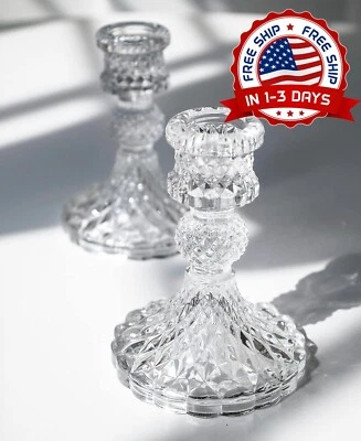 Paquete De 2 Candelabros De Vidrio Transparente, Soporte Decorativo Para Velas. - Image 1 of 4