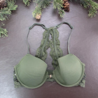 Sutiã Gilligan & O'Malley 34C verde renda acolchoada com aro fecho ajustável frontal - Imagem 1 de 4