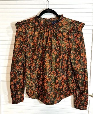 Blusa Gap Metálica Naranja Negra Volantes Mujer Talla Pequeña Colores Otoño NUEVA Foto 1 de 4