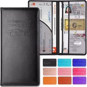 Car Registration & Insurance Holder,Leather Essential Card Magnetic Shut Wallet - Picture 1 of 6