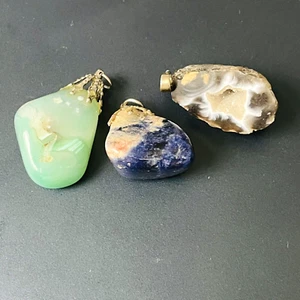Stone Pendants Lot Of 3 Natural Polished Gemstone Style Assorted Colors - Picture 1 of 17