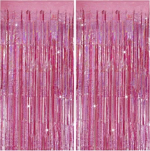 Tinsel Curtain Party Backdrop Pink Birthday Party Decorations 2 Packs Glitter Fo - Picture 1 of 12