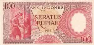 Indonesia, 100 Rupiah, 1958, p59 , Serial Number: QBC 045268 - Picture 1 of 2