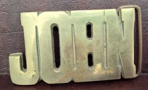 JOHN Belt Buckle Iconic 70s Cut Out Brass Name Vintage Taiwan - Picture 1 of 2