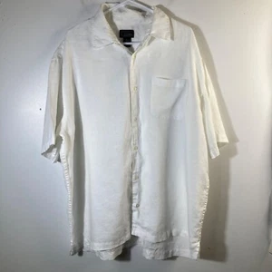 Mens Cezani Short Sleeve Linen Button Shirt White 2XL Linen - Picture 1 of 6