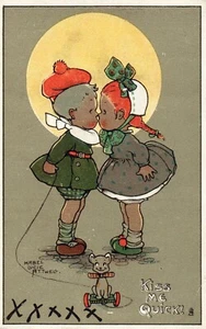 Raphael Tuck Kiss Me Quick Romance Full Moon Artist Signed Mabel Lucie Attwell - Picture 1 of 2