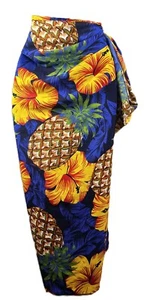 Beach/Pool Wrap/Shawl/Scarf - Blue w/Pineapple & Hibiscus Hawaiian Print-Coastal - Picture 1 of 2