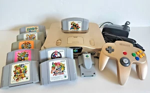 Nintendo 64 Console Gold Limited Japan N64 w/Controler&lot 8 Game etc Set - Picture 1 of 16