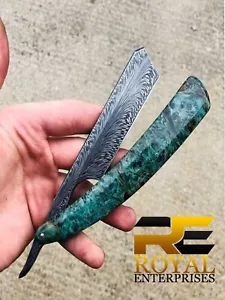 Custom Handmade Damascus Steel Feather Style Hunting Razor, Shaving Pocket Razor - Picture 1 of 1