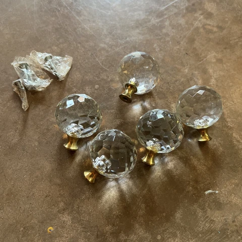 *Vintage* Lot Of 5 Amerock BP731-CS Round Crystal Faceted Drawer Pull Knobs READ Cover