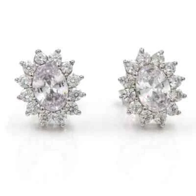 Orecchini in Argento 925 con Zircone Bianco Ovale da 5x7 mm - Immagine 1 di 4