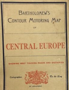 Post WWI-The Great War Bartholomews Contour Motoring Map Central Europe On Cloth