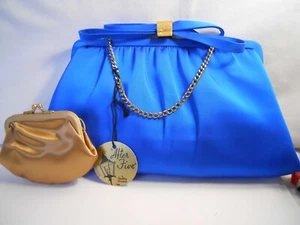 Vintage AFTER FIVE königsblau Satin Handtasche Lowy & Mund 1950er Handtasche 10 x 5 x 1 - Bild 1 von 8