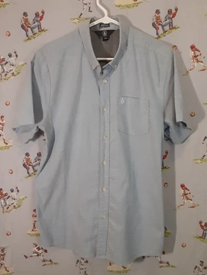 🌊 Volcom Modern Fit Short Sleeve Button Up Shirt Mens Large Blue Casual 🛹 - Image 1 of 4