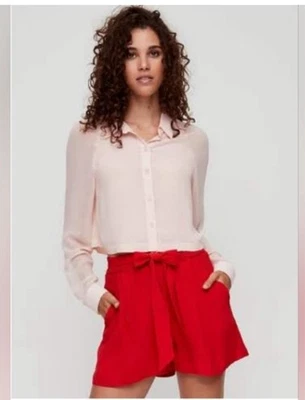 Camisa Aritzia Wilfred Henrietta manga longa semi transparente botão para cima blush rosa tamanho M - Imagem 1 de 4