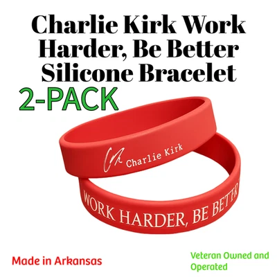 7.5" Charlie Kirk Engraved Silicone Bracelet–“Work Harder, Be Better” - Image 1 of 4