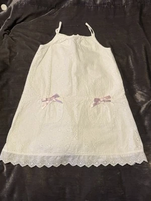 Vintage Y2K Old Navy White Eyelet Lace Pink Ribbon Tank Sun Dress 4T Girlie - Image 1 of 4