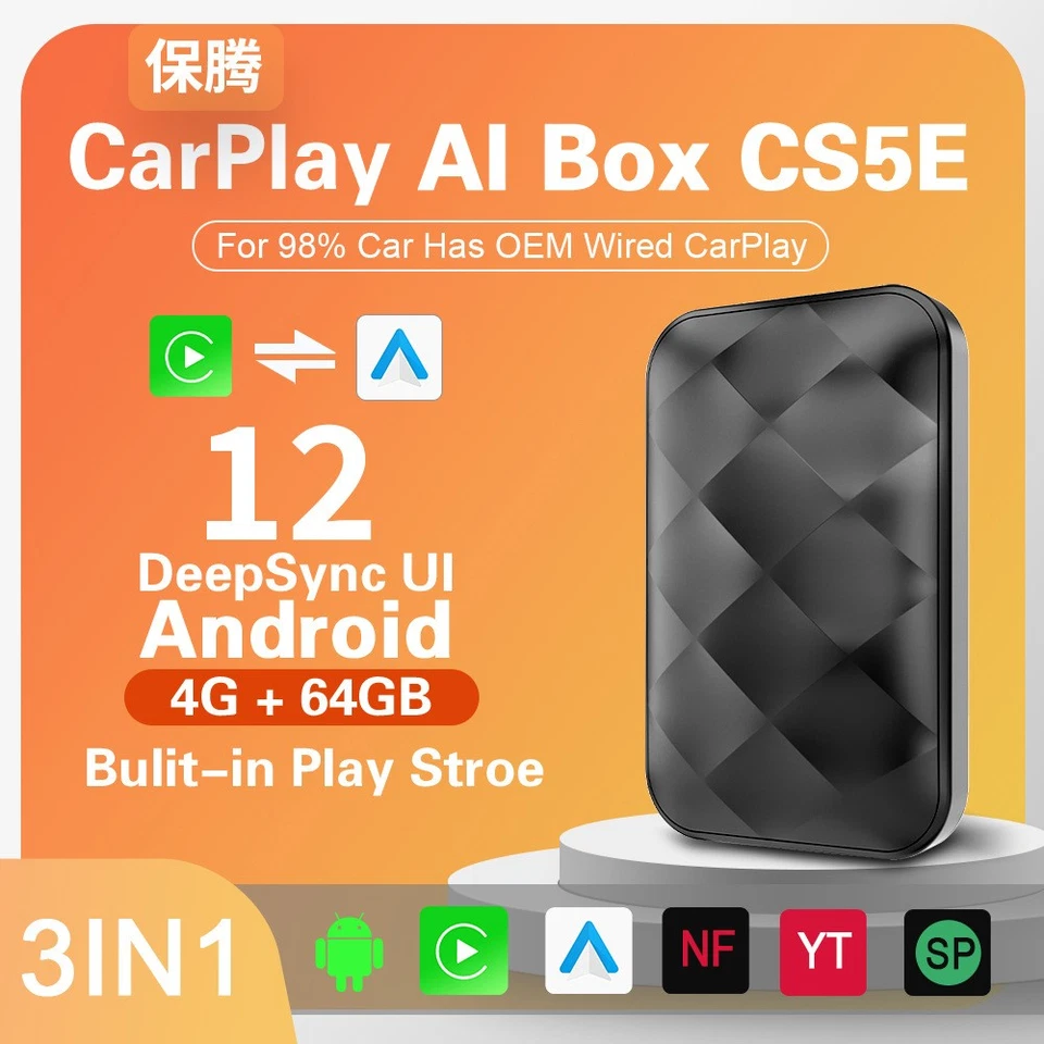 CarPlay Android Auto Adapter - 4GB+64GB Wireless Dongle for Car - Image 1 of 4