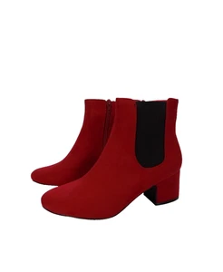 Red Boots Chelsea Ankle Size 8 Womens Low Block Heel Faux Suede Zip Smart Ladies - Picture 1 of 13