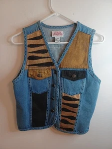Gilet denim stampa animalier anni 90 donna medio ghepardo stampa leopardata cose selvagge - Foto 1 di 8