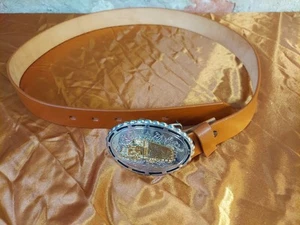 Remolque semi tractor camionero hebilla rodeo marrón cinturón 42 cuero genuino para hombre V - Imagen 1 de 4