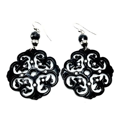 Pendientes colgantes de cristal gótico negro Mandela Fleur De Lis  Foto 1 de 4