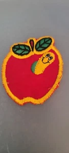 WORM IN APPLE PATCH 2 3/4", Vintage Funny Happy - Picture 1 of 3