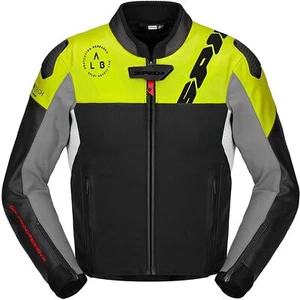 Spidi DP Progressive Hybrid Black/Yellow Leather Motorcycle Jacket - Picture 1 of 1