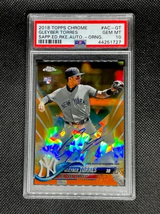 2018 Topps Chrome Sapphire Gleyber Torres Rookie Autograph Orange /25 PSA 10 - Picture 1 of 2
