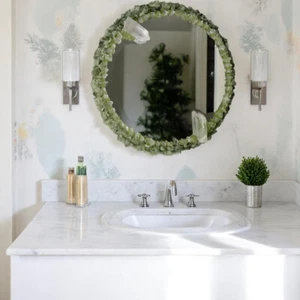 "Espejo redondo de aventurina, peridoto y cuarzo de 15"" hecho a mano espejo de pared de cristal decoración" - Imagen 1 de 7