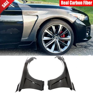 2PCS Real Carbon Exterior Side Fender Vent Trims For Infiniti Q50 Q50S 2014-2023 - Picture 1 of 14