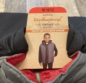 Weatherproof Vintage Boys VEST JACKET & HOODY SWEATER Black Grey Size M 10/12 - Picture 1 of 6