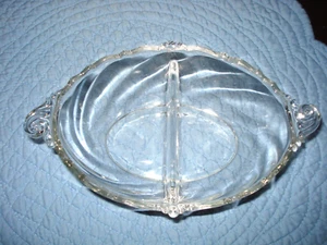 Vintage ovale Kristallglas geteilt Relish Schale/Bonboniere - Bild 1 von 3