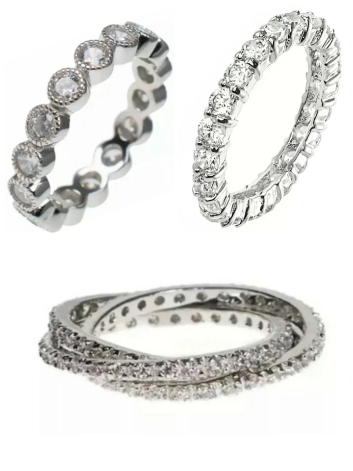 Kenneth Jay Lane CZ Ring, Mullgrain Band, Interlocking Ring, Eternity Band, NWT - Image 1 of 1